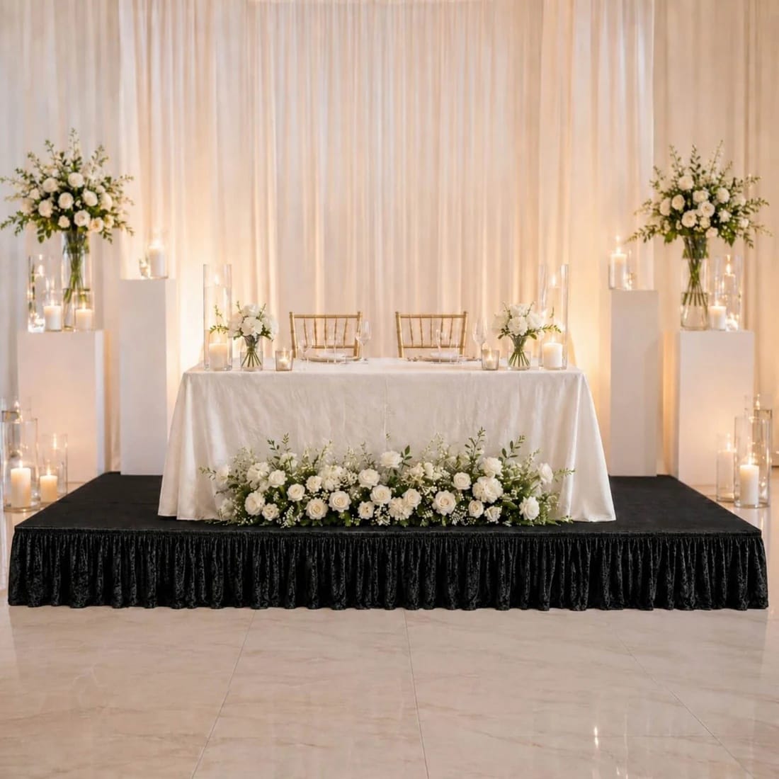 Crushed Velvet Stage Skirt Portable Shirred Pleated Event Platform Cover