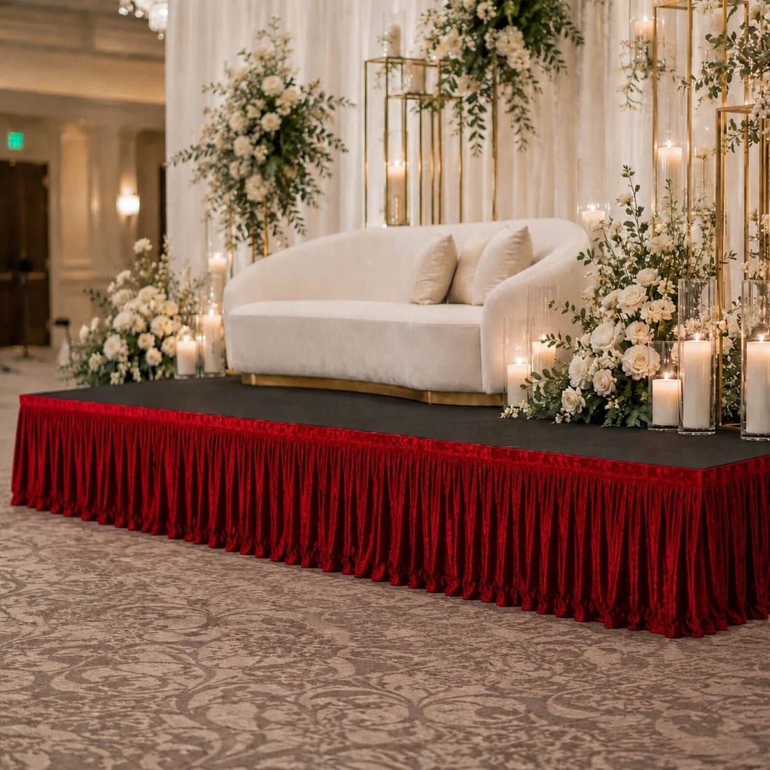 Crushed Velvet Stage Skirt Portable Shirred Pleated Event Platform Cover
