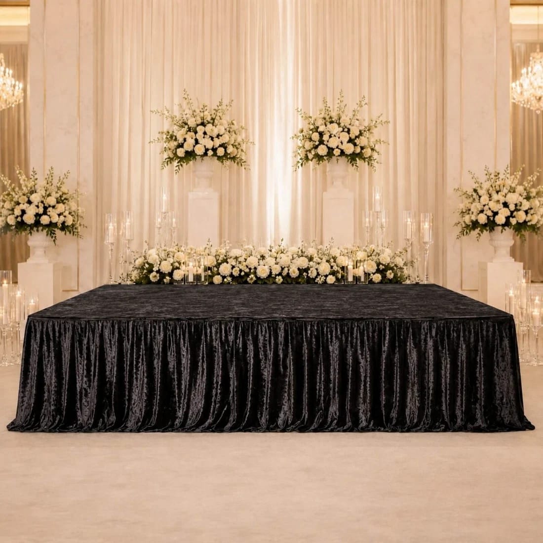 Crushed Velvet Stage Skirt Portable Shirred Pleated Event Platform Cover