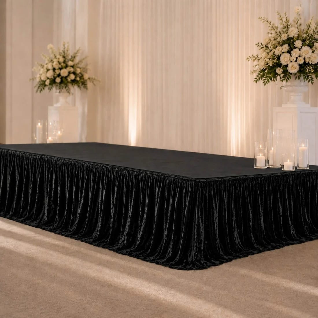 Crushed Velvet Stage Skirt Portable Shirred Pleated Event Platform Cover