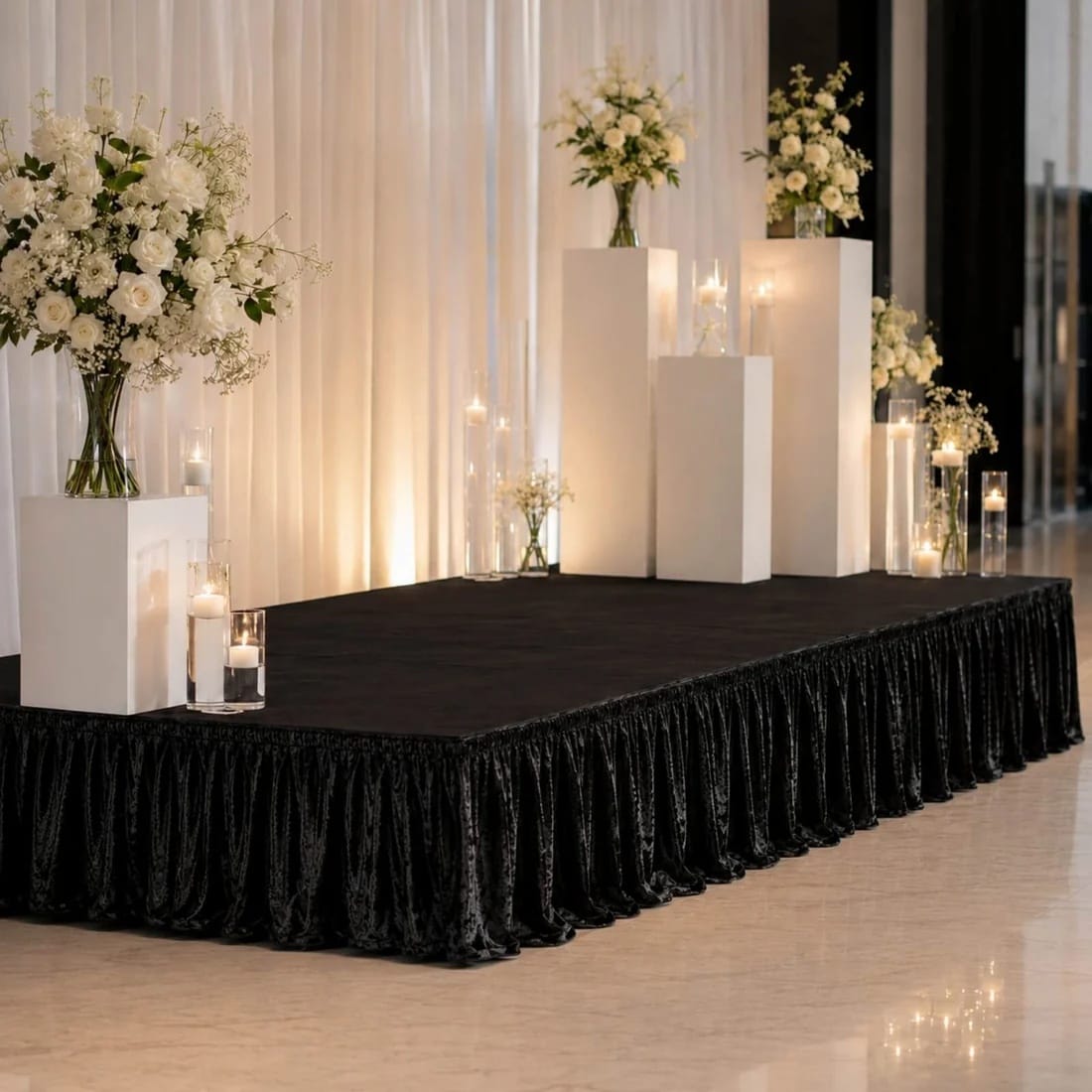 Crushed Velvet Stage Skirt Portable Shirred Pleated Event Platform Cover