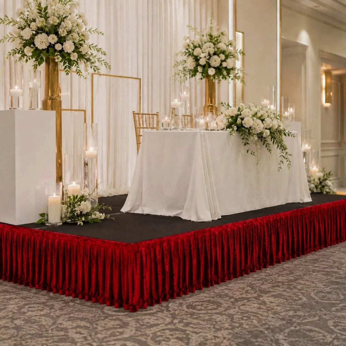 Crushed Velvet Stage Skirt Portable Shirred Pleated Event Platform Cover