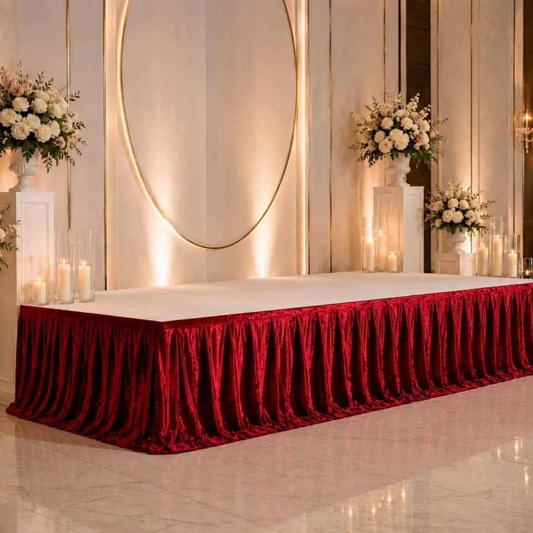 Crushed Velvet Stage Skirt Portable Shirred Pleated Event Platform Cover