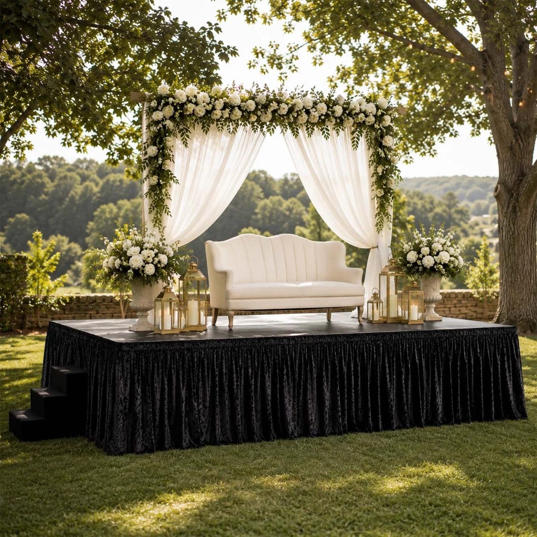 Crushed Velvet Stage Skirt Portable Shirred Pleated Event Platform Cover