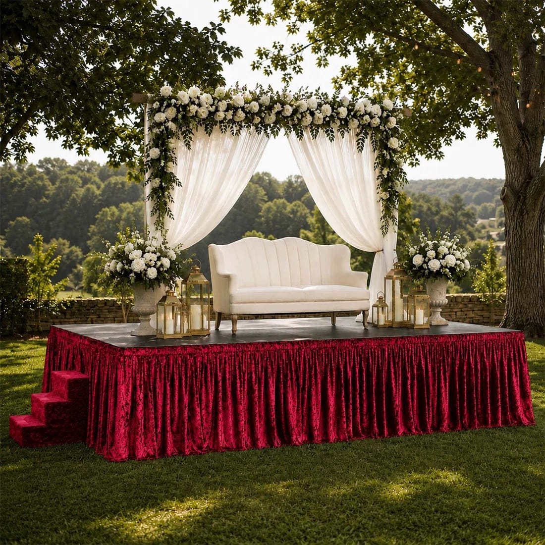 Crushed Velvet Stage Skirt Portable Shirred Pleated Event Platform Cover