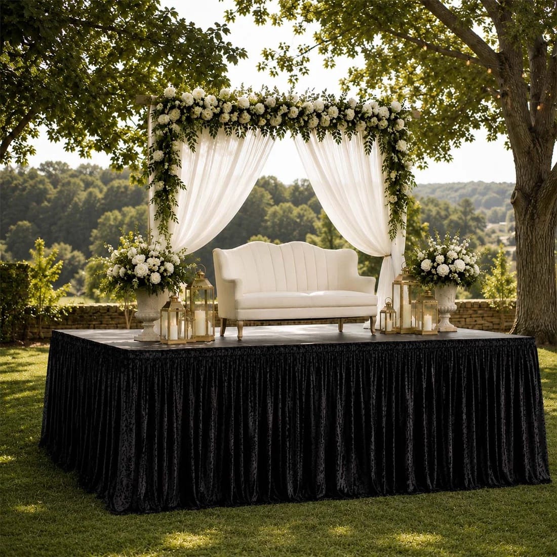 Crushed Velvet Stage Skirt Portable Shirred Pleated Event Platform Cover