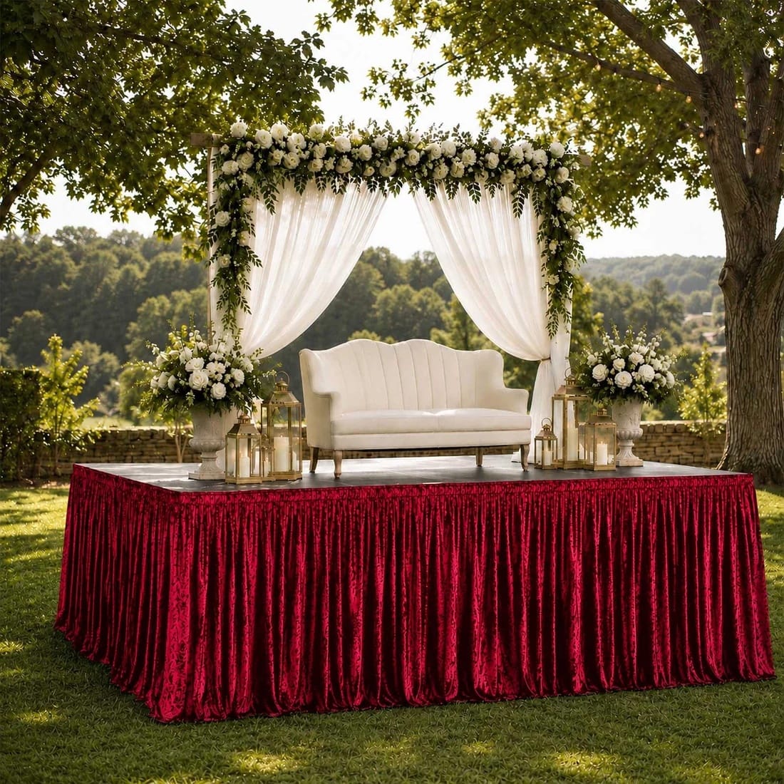 Crushed Velvet Stage Skirt Portable Shirred Pleated Event Platform Cover