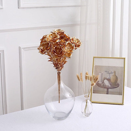 2 Metallic Gold 17 in Artificial Rose Flower Bouquets