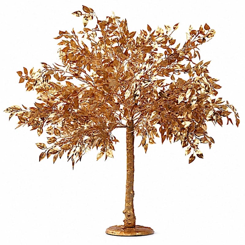 3 feet Metallic Gold Faux Leaf Trees with Realistic Trunk Base