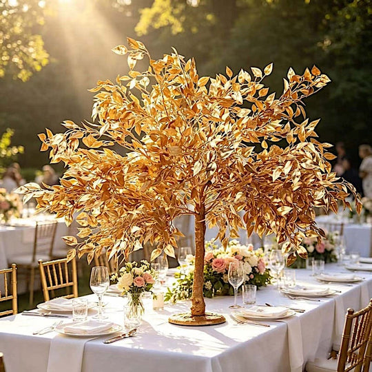 3 feet Metallic Gold Faux Leaf Trees with Realistic Trunk Base