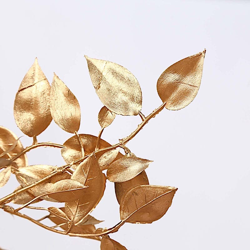 3 feet Metallic Gold Faux Leaf Trees with Realistic Trunk Base