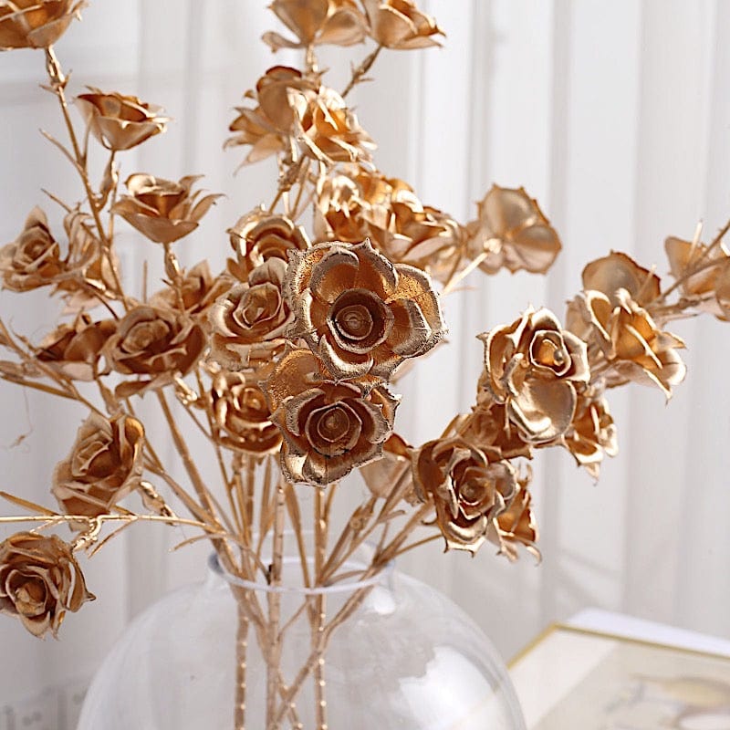 3 Metallic Gold 22 in Artificial Rose Flower Sprays