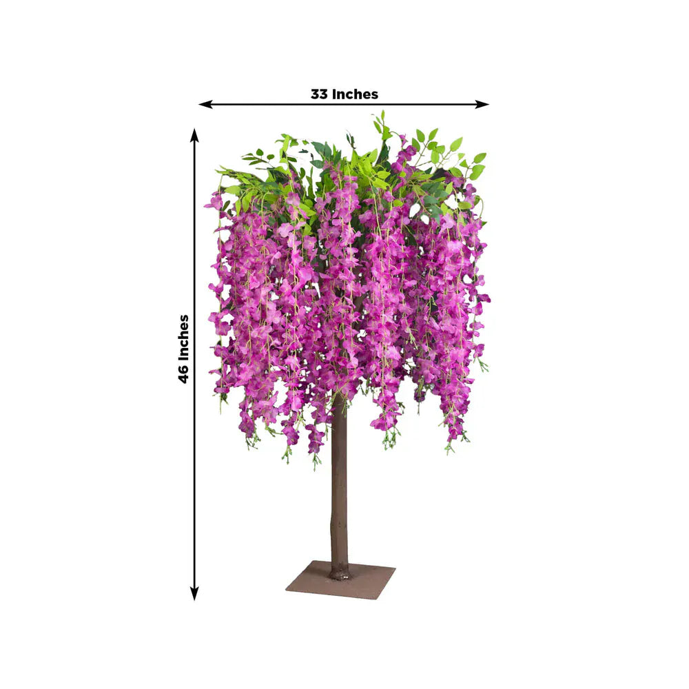 4 feet Cream Wisteria Tree Cascading Silk Flowers with Real Wood Trunk