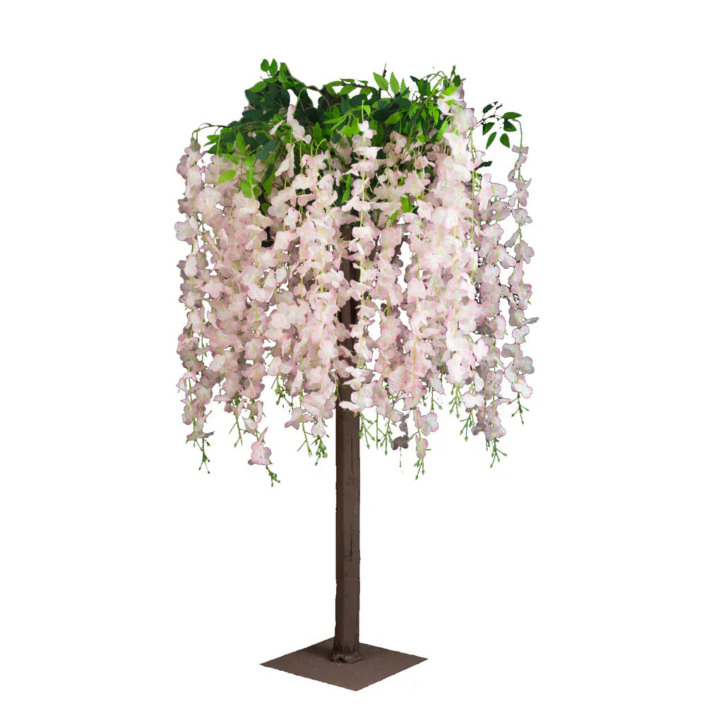 4 feet Cream Wisteria Tree Cascading Silk Flowers with Real Wood Trunk