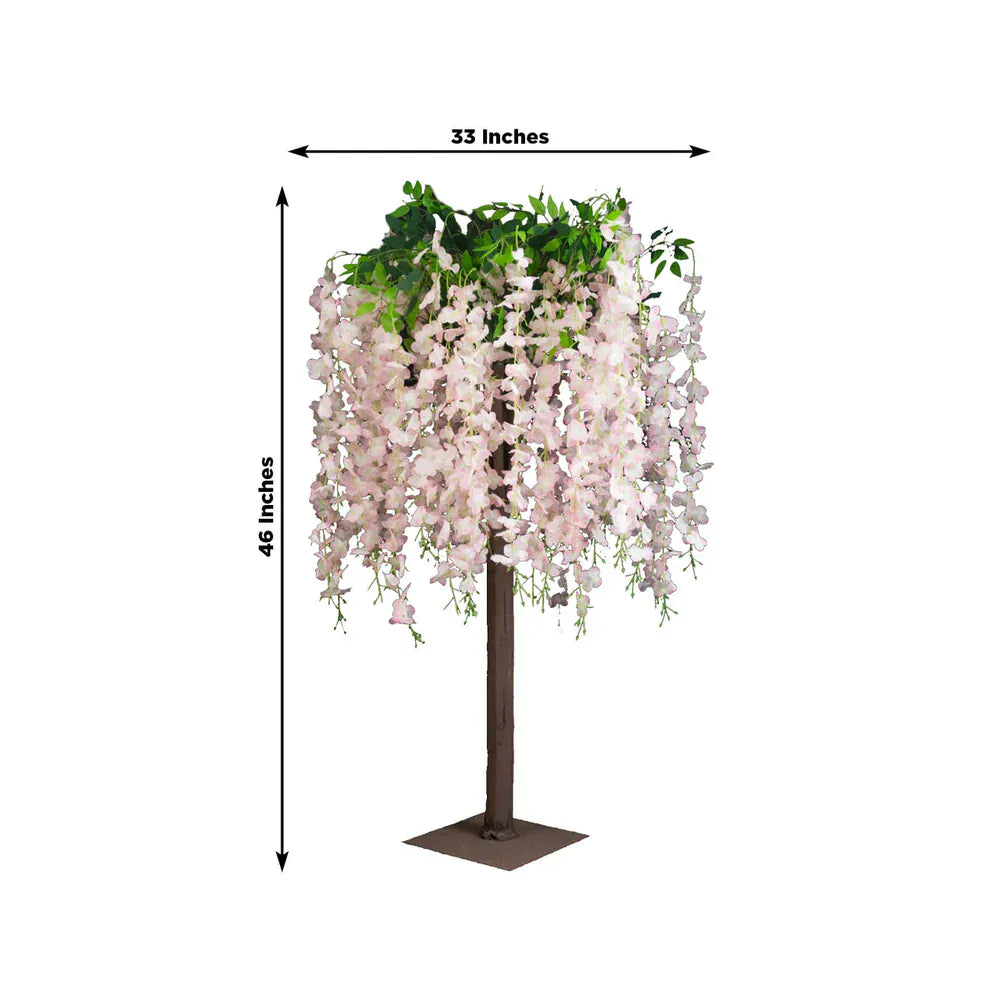4 feet Cream Wisteria Tree Cascading Silk Flowers with Real Wood Trunk