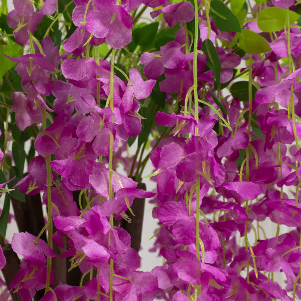 4 feet Cream Wisteria Tree Cascading Silk Flowers with Real Wood Trunk