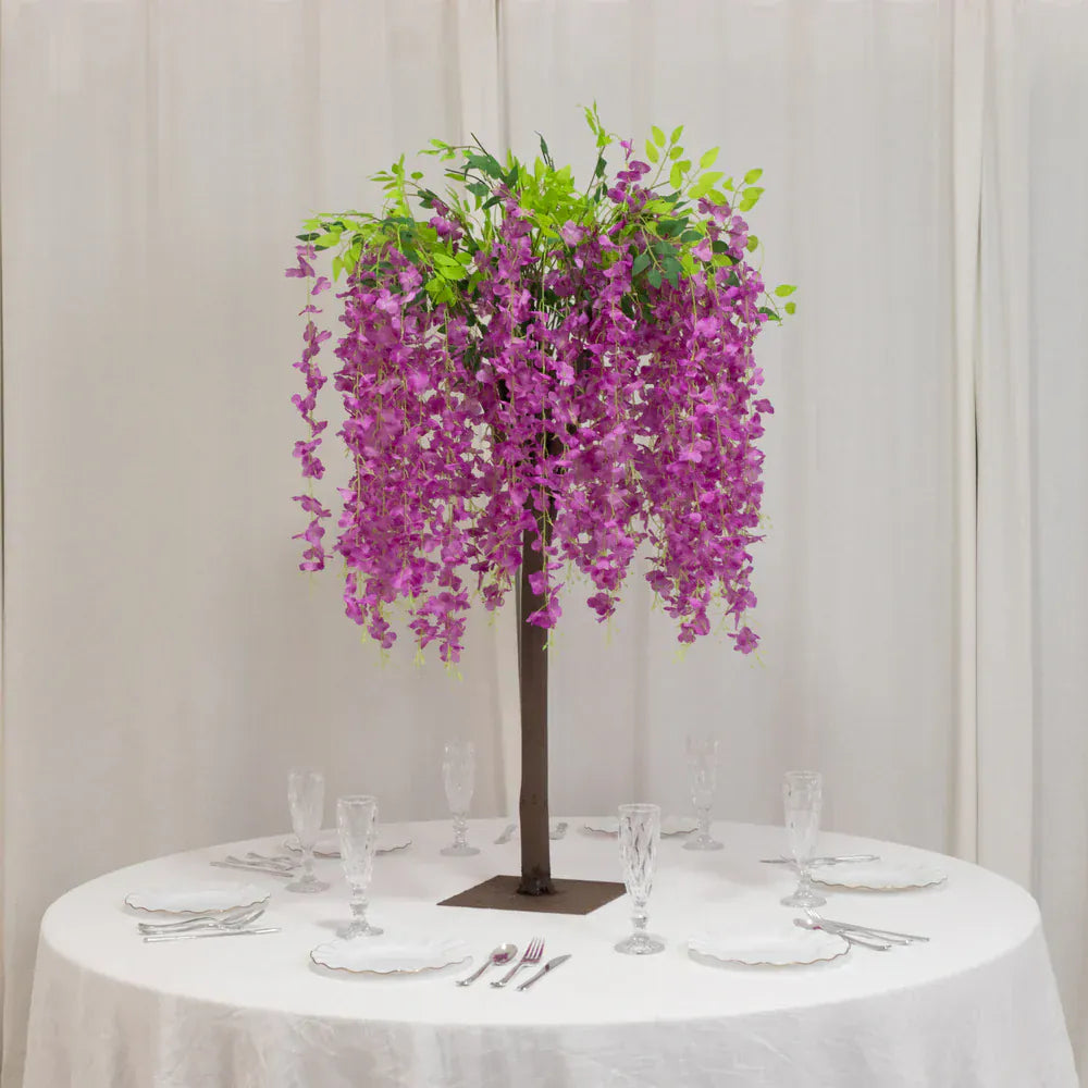 4 feet Cream Wisteria Tree Cascading Silk Flowers with Real Wood Trunk