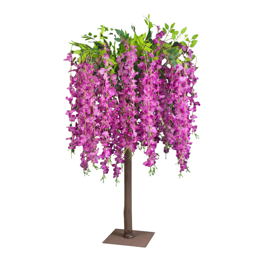 4 feet Cream Wisteria Tree Cascading Silk Flowers with Real Wood Trunk