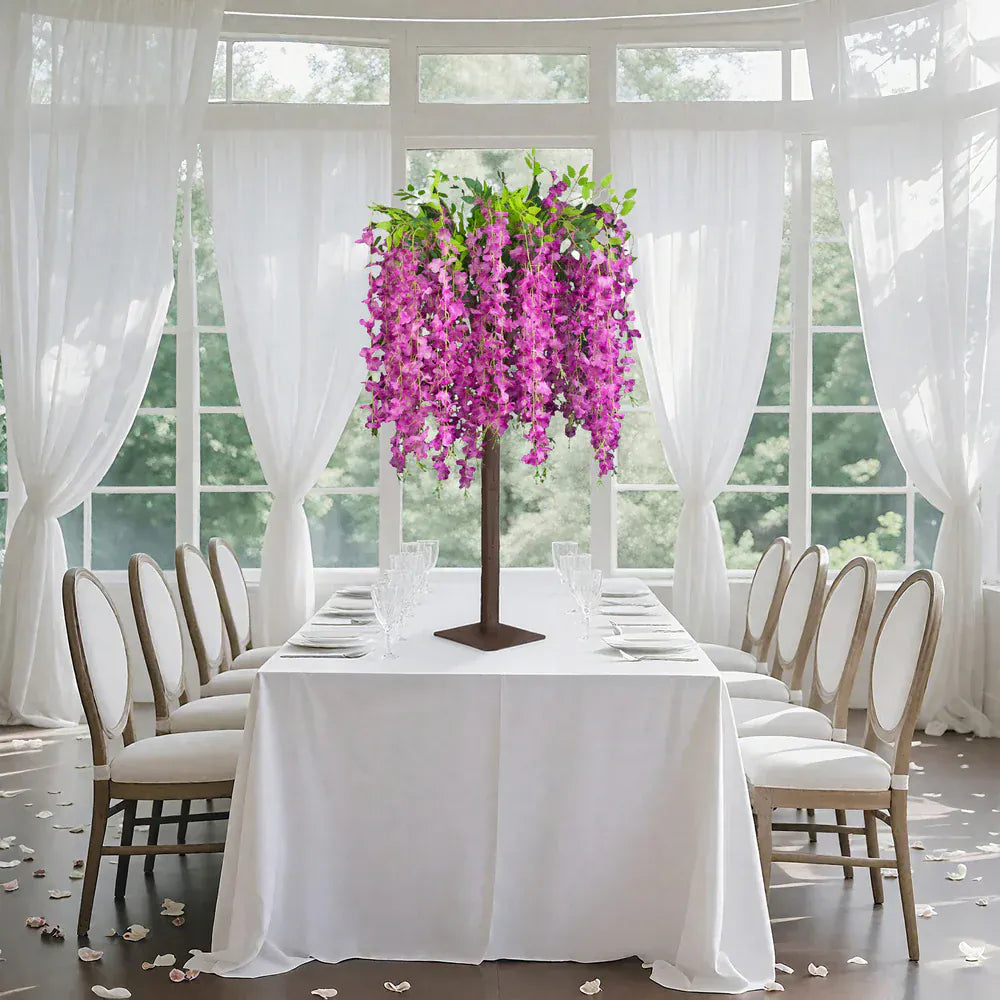 4 feet Cream Wisteria Tree Cascading Silk Flowers with Real Wood Trunk