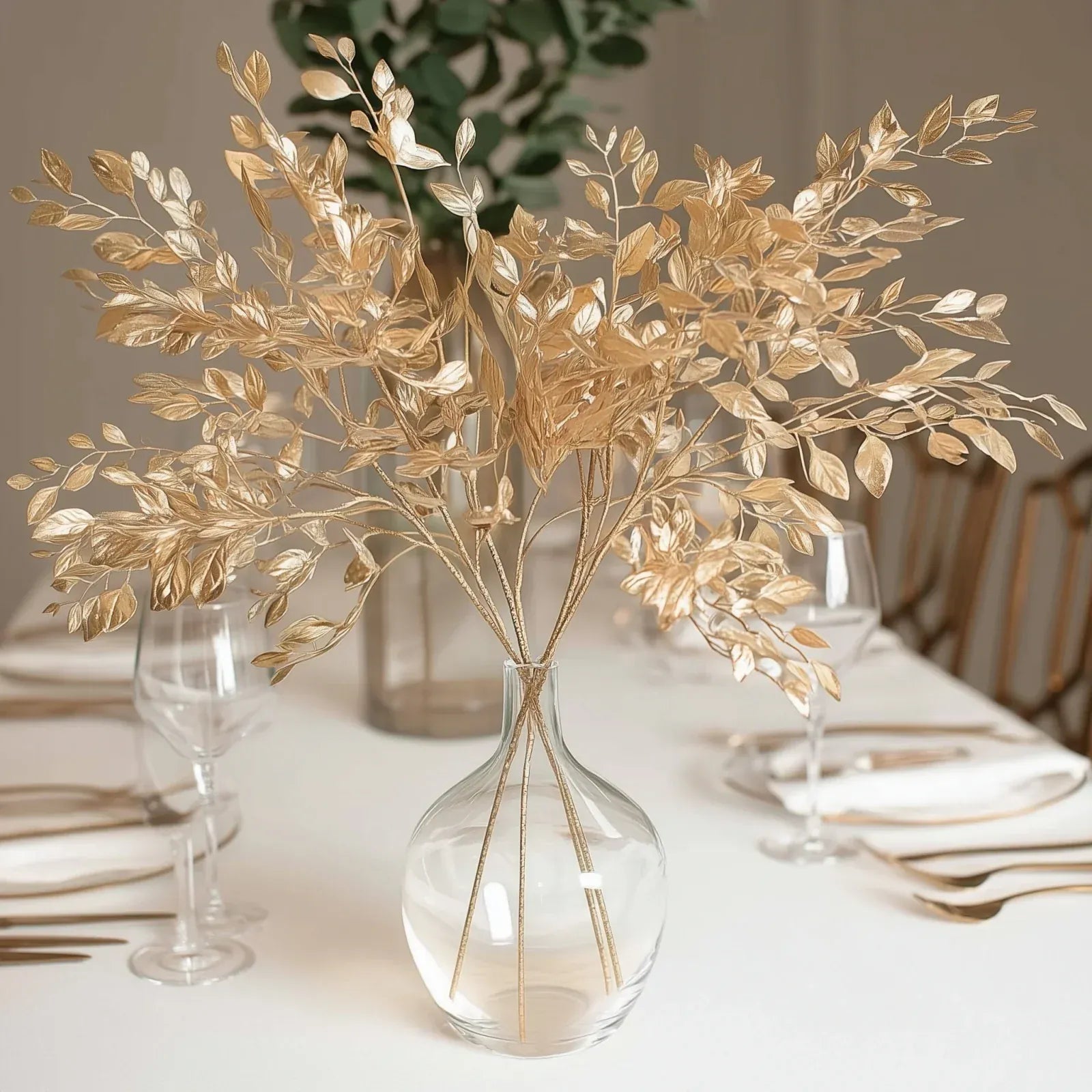 4 Metallic Gold 33 in Artificial Italian Ruscus Leaves Branches