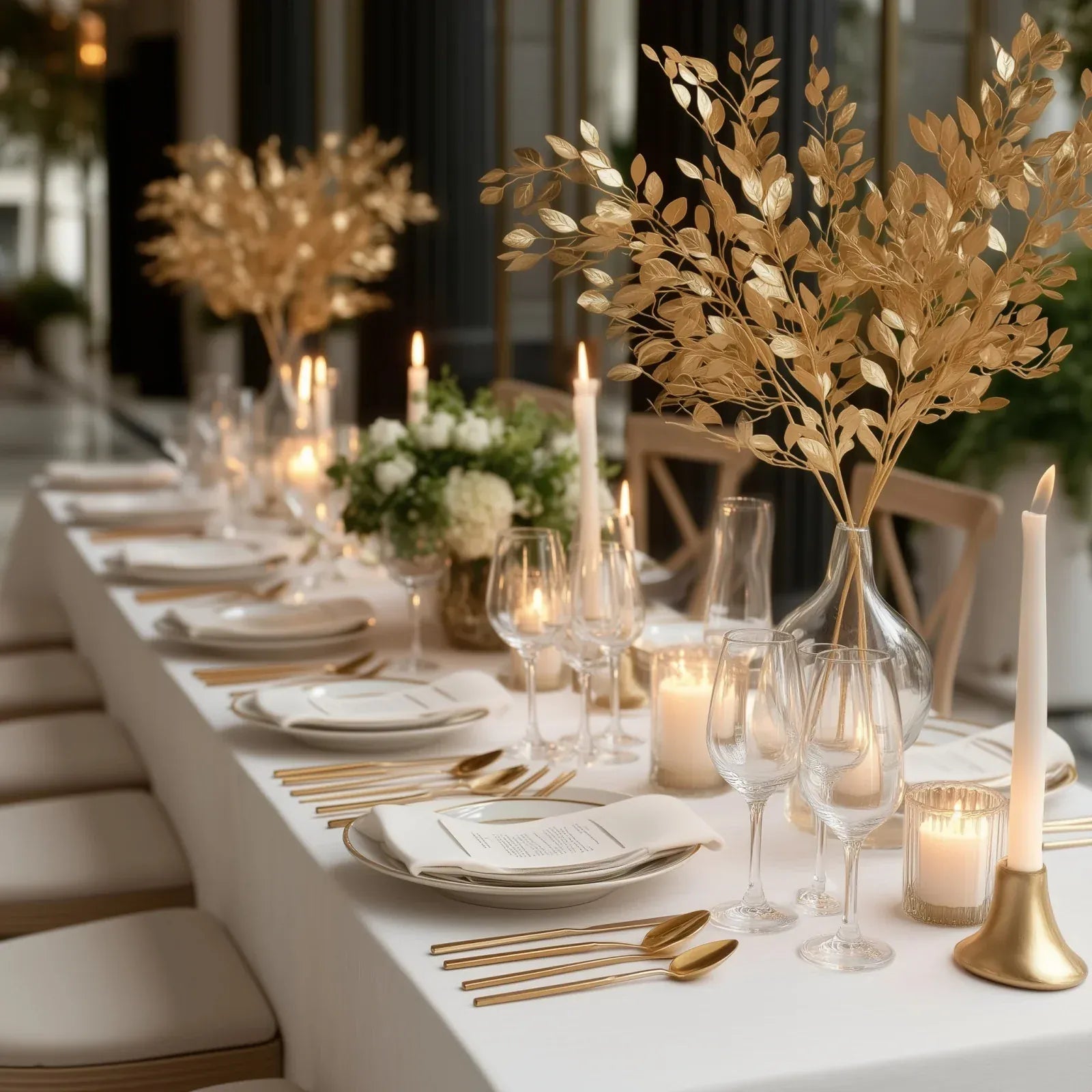 4 Metallic Gold 33 in Artificial Italian Ruscus Leaves Branches