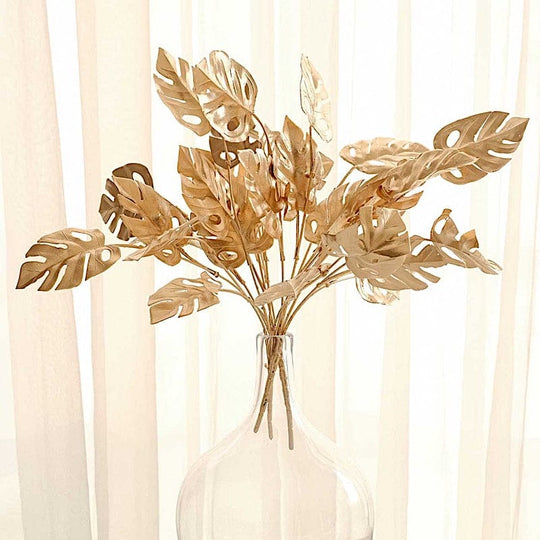 4 Metallic Gold Artificial Monstera Leaves Bushes