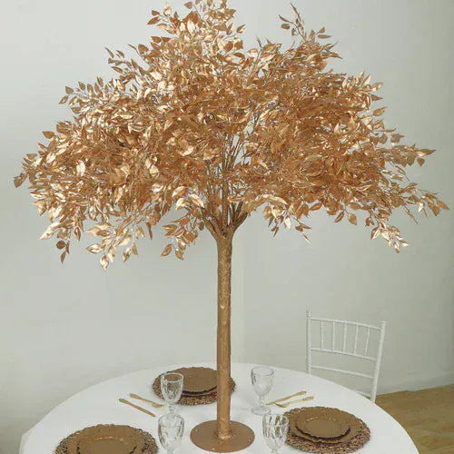 5 feet Metallic Gold Faux Leaf Trees with DRealistic Trunk Base