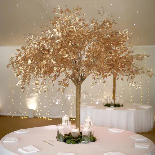 5 feet Metallic Gold Faux Leaf Trees with DRealistic Trunk Base