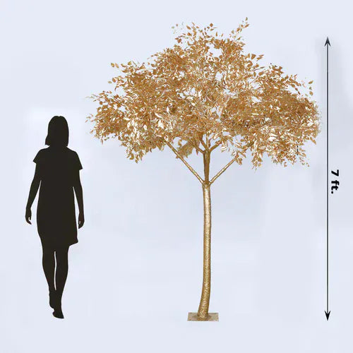 7 feet Metallic Gold Faux Leaf Trees with Realistic Trunk Base