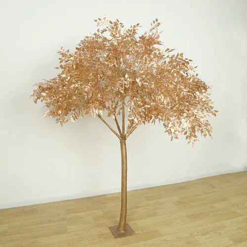 7 feet Metallic Gold Faux Leaf Trees with Realistic Trunk Base