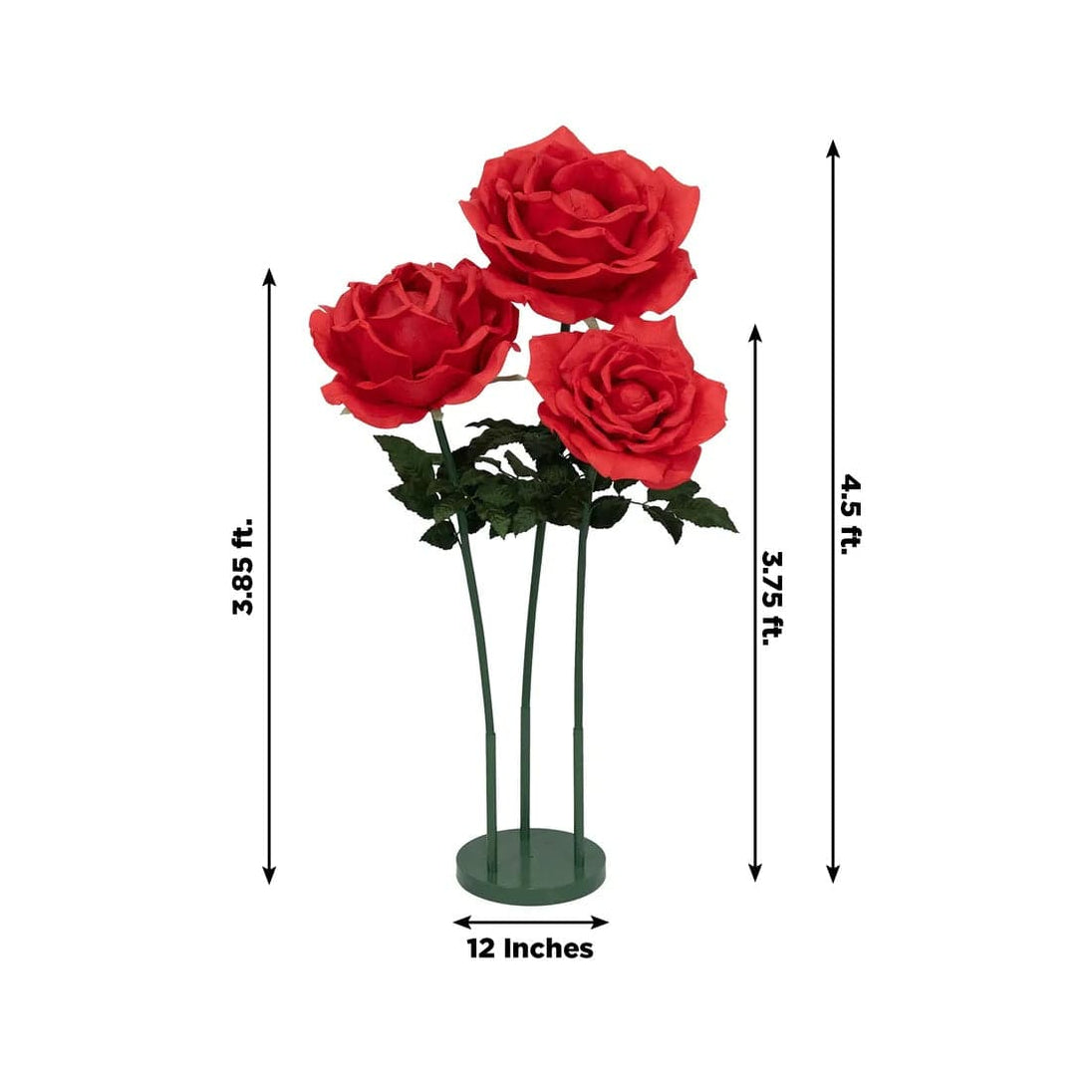 Red 4.5 ft tall Artificial Rose Decor Set 3 Faux Flowers with Base ...