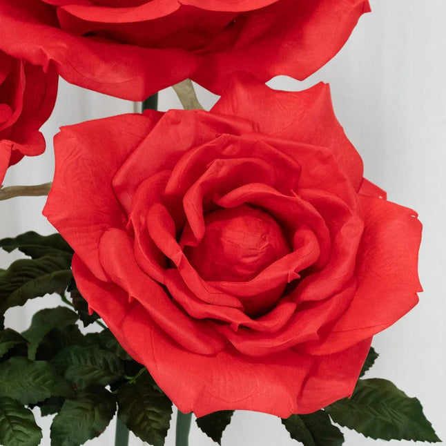 Red 4.5 ft tall Artificial Rose Decor Set 3 Giant Faux Flowers with Standing Base