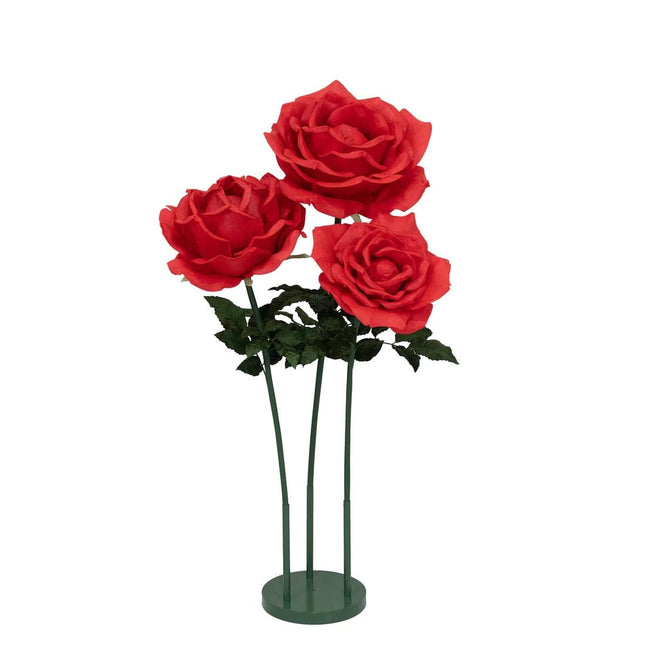 Red 4.5 ft tall Artificial Rose Decor Set 3 Giant Faux Flowers with Standing Base