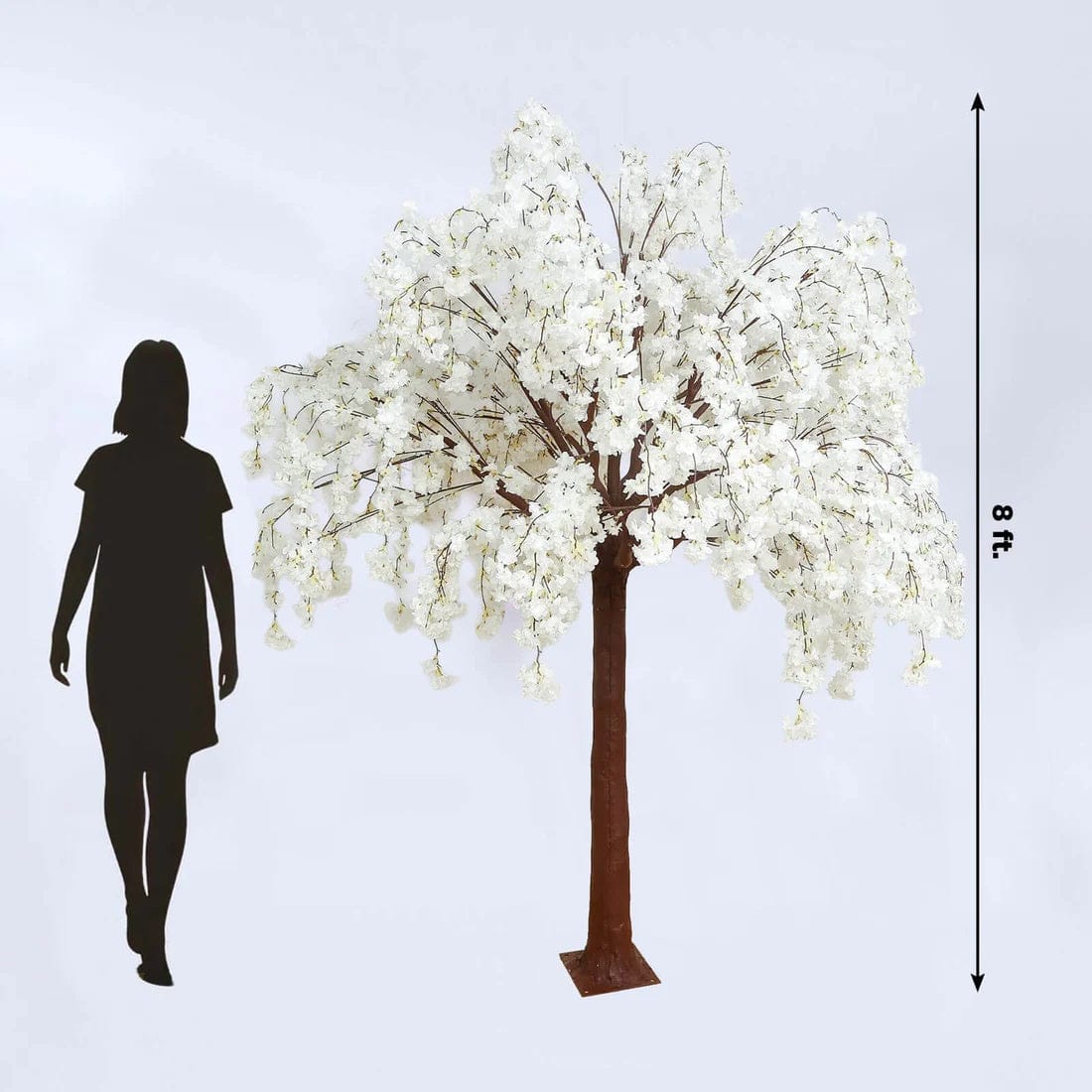 White 8 feet Artificial Silk Cherry Blossom Tree with Fiberglass Trunk and Metal Base