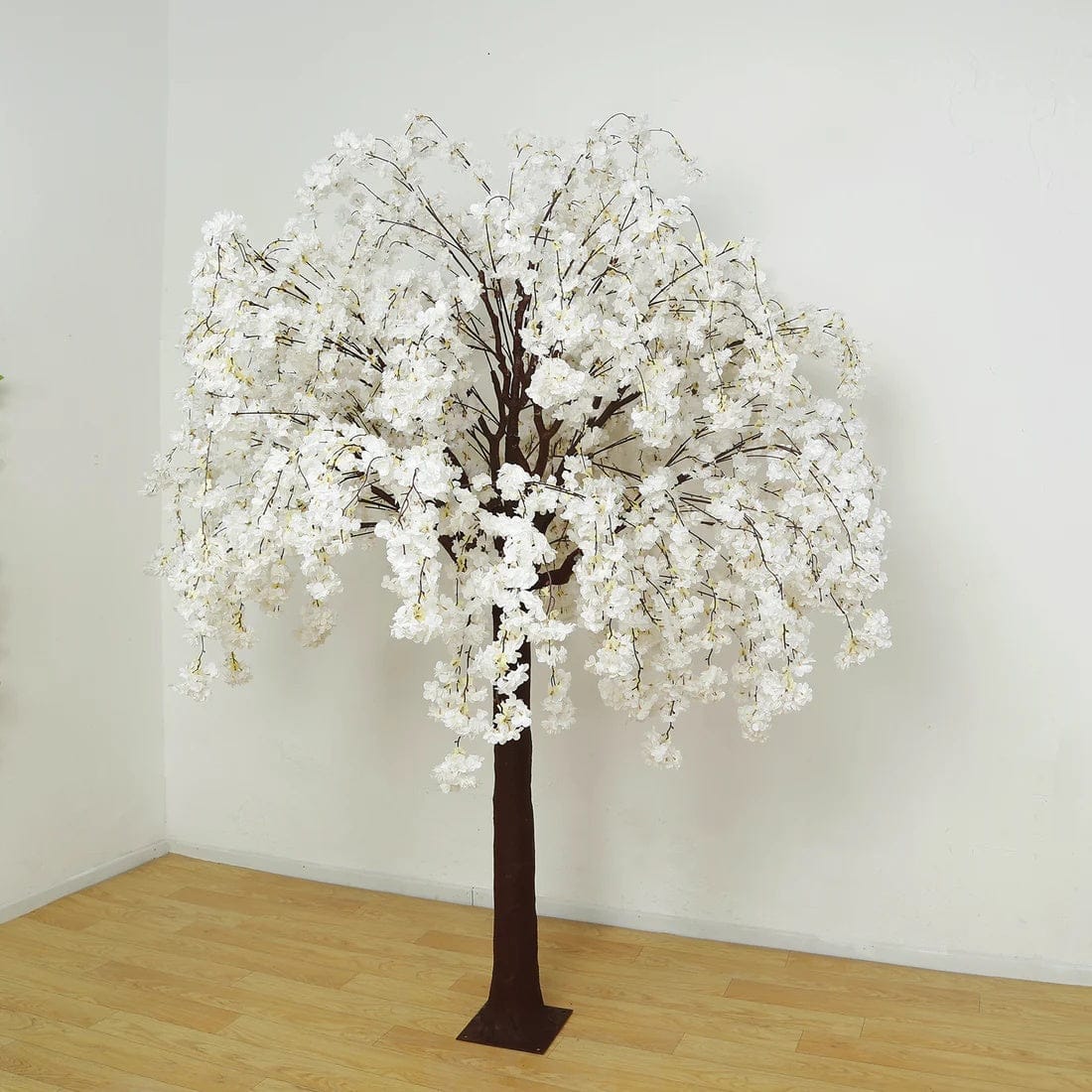 White 8 feet Artificial Silk Cherry Blossom Tree with Fiberglass Trunk and Metal Base