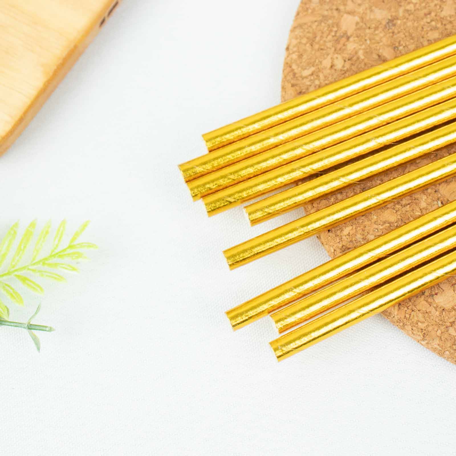 50 Gold 8 in Metallic Disposable Paper Drinking Straws