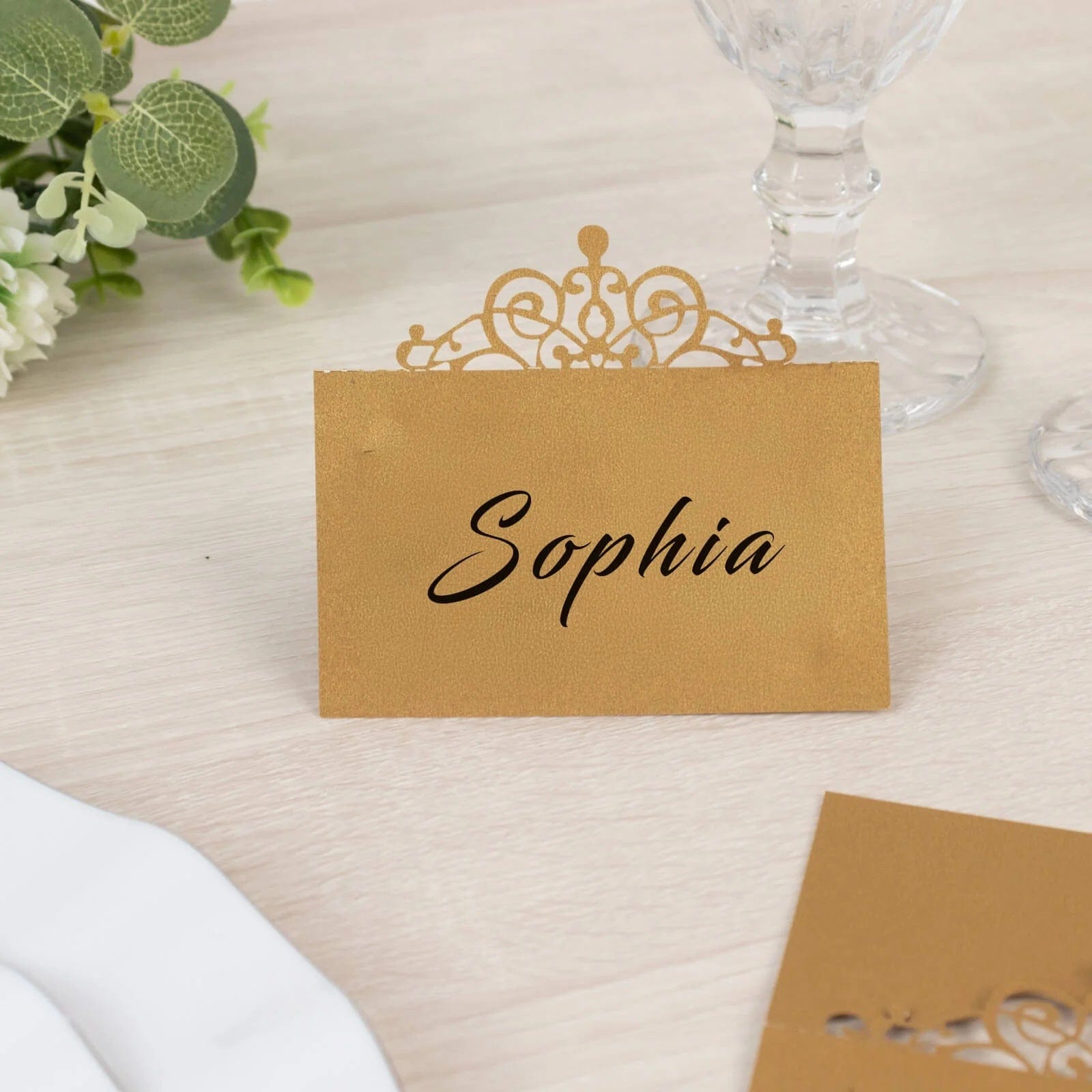 50 Gold Paper Place Cards with Laser Cut Crown Design