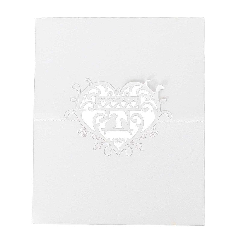 50 White Laser Cut Heart Top Paper Table Name Place Cards