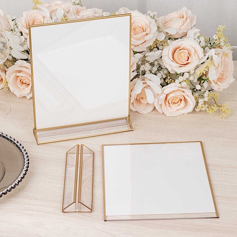 6 Clear Gold Freestanding Table Sign Holders Acrylic Display Stands 6 Clear Gold Freestanding Table Sign Holders Acrylic Display Stands