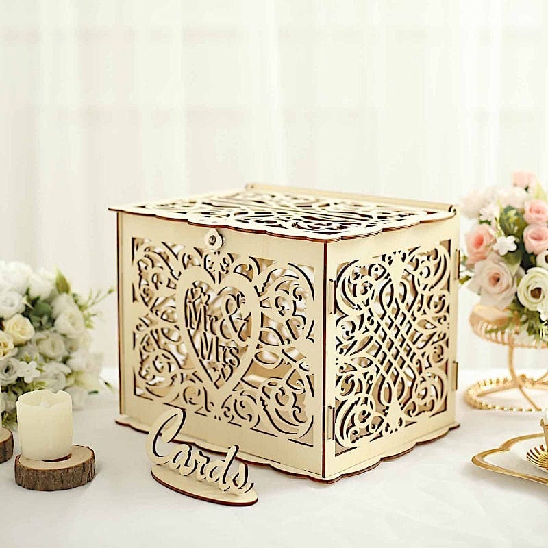 Mr & Mrs Unique Wooden Wedding Card Box with Water Color Acrylic