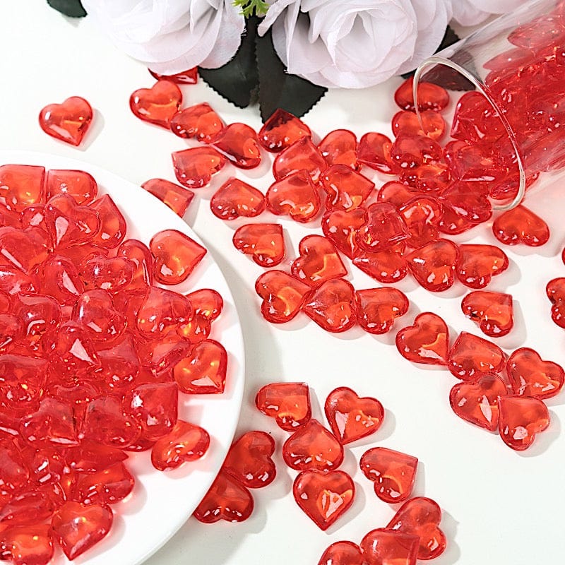 250 Red Acrylic Heart Diamond Gems Vase Fillers