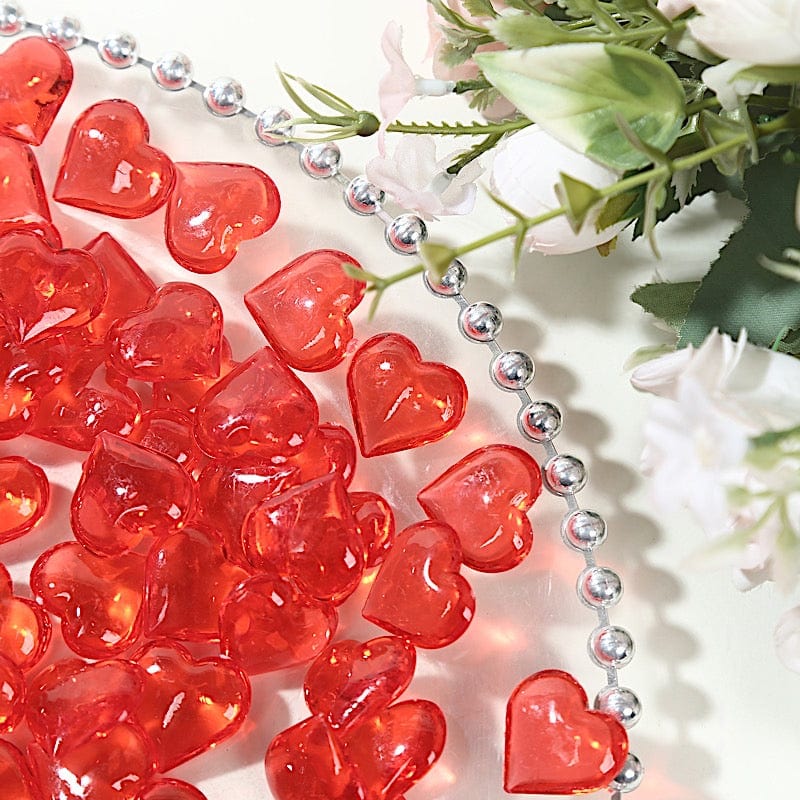 250 Red Acrylic Heart Diamond Gems Vase Fillers