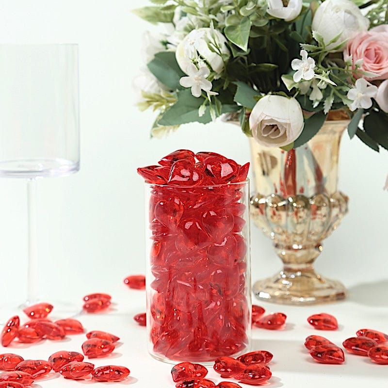 250 Red Acrylic Heart Diamond Gems Vase Fillers