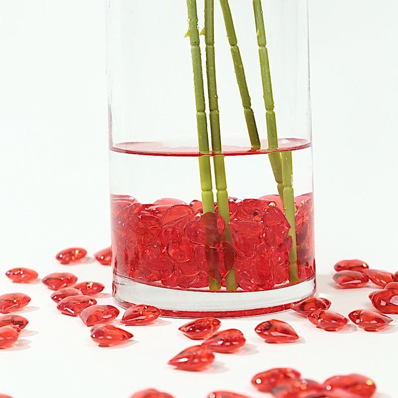 250 Red Acrylic Heart Diamond Gems Vase Fillers