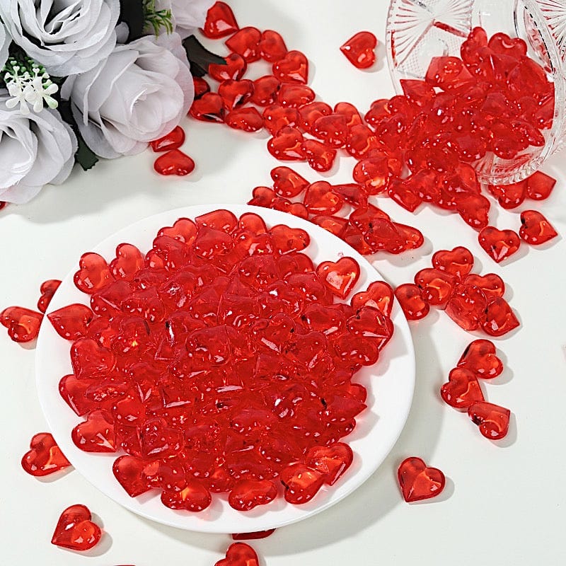 250 Red Acrylic Heart Diamond Gems Vase Fillers