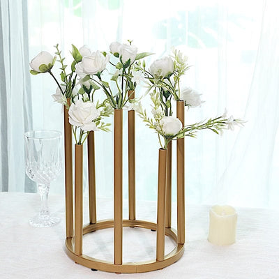 10 Gold in 8-Tubes Round Minimalist Base Design Flower Vase Centerpiece