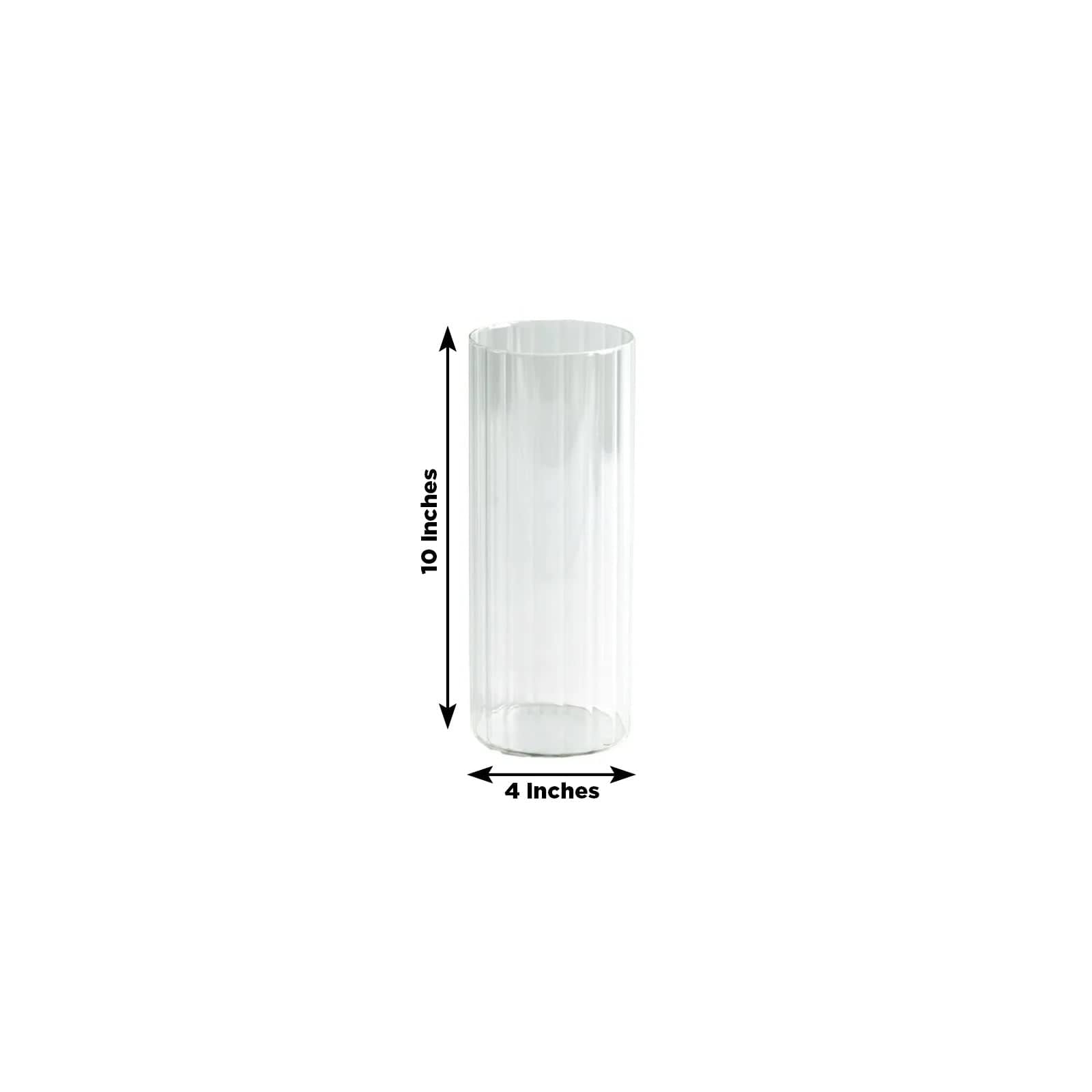 12 Clear 10 in tall Ribbed Cylinder Glass Vases Centerpieces