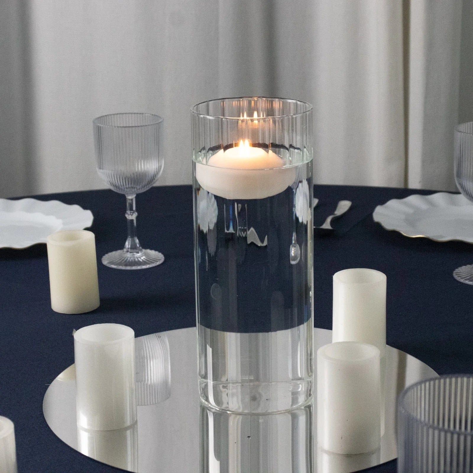 12 Clear 10 in tall Ribbed Cylinder Glass Vases Centerpieces