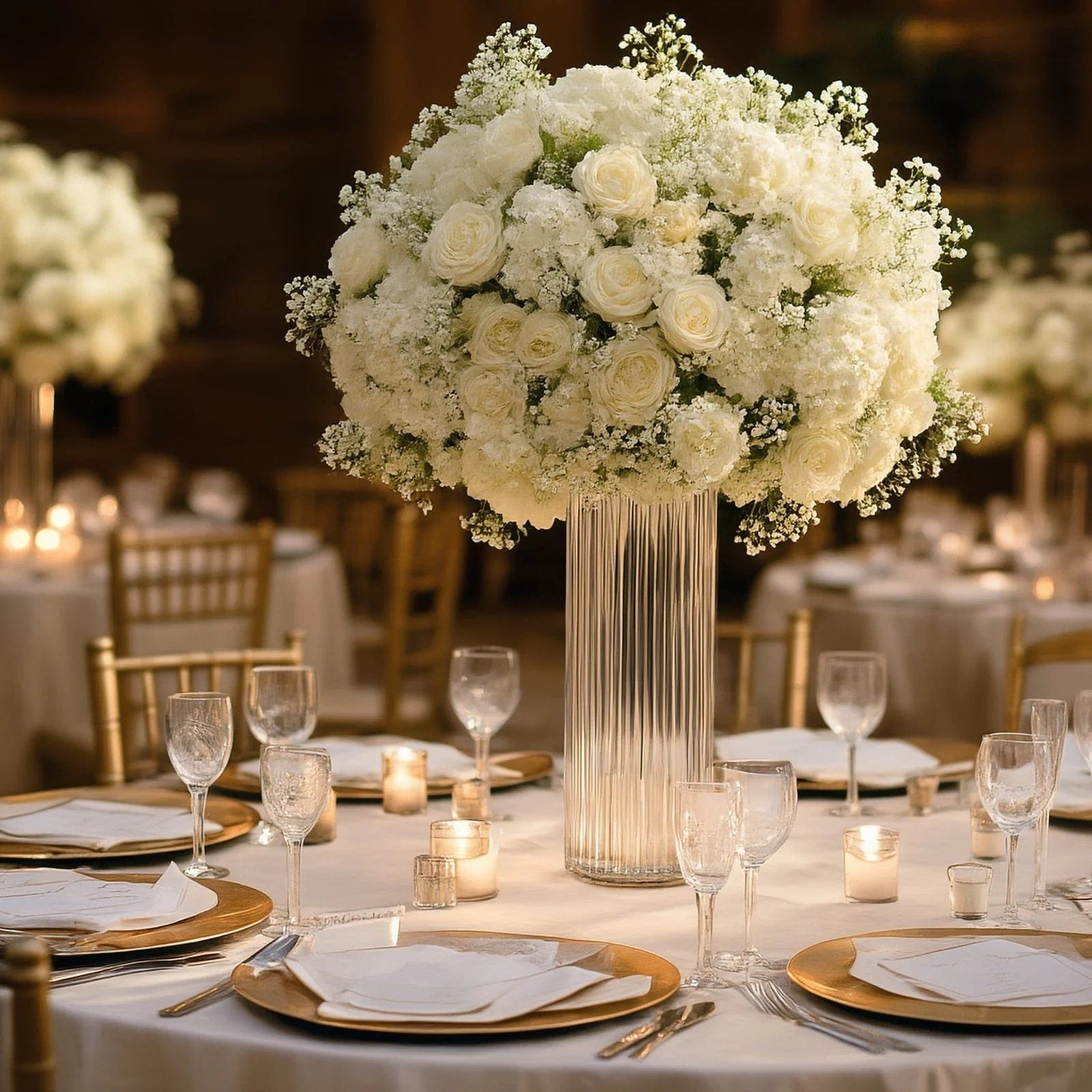 12 Clear 10 in tall Ribbed Cylinder Glass Vases Centerpieces