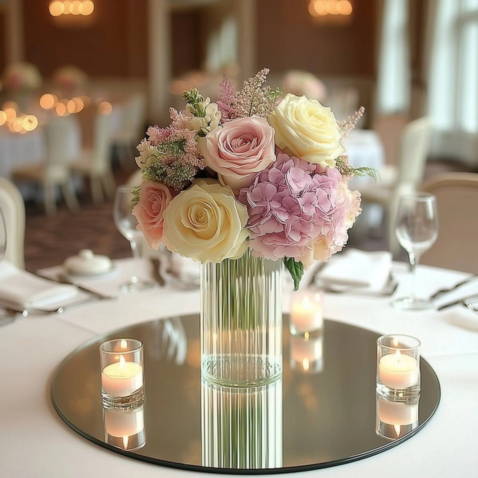 12 Clear 10 in tall Ribbed Cylinder Glass Vases Centerpieces